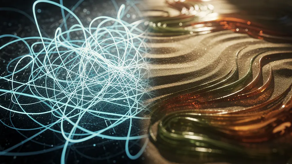 Abstract visualization showing contrast between chaotic digital stimulation and calm natural elements