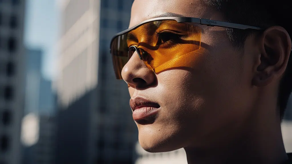 Night shift worker wearing wrap-around amber glasses during morning commute