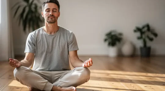 Person in meditative state demonstrating parasympathetic activation with visual calm