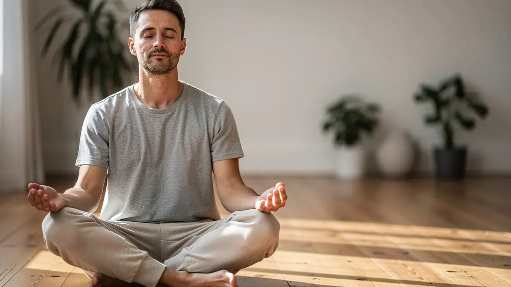 Person in meditative state demonstrating parasympathetic activation with visual calm