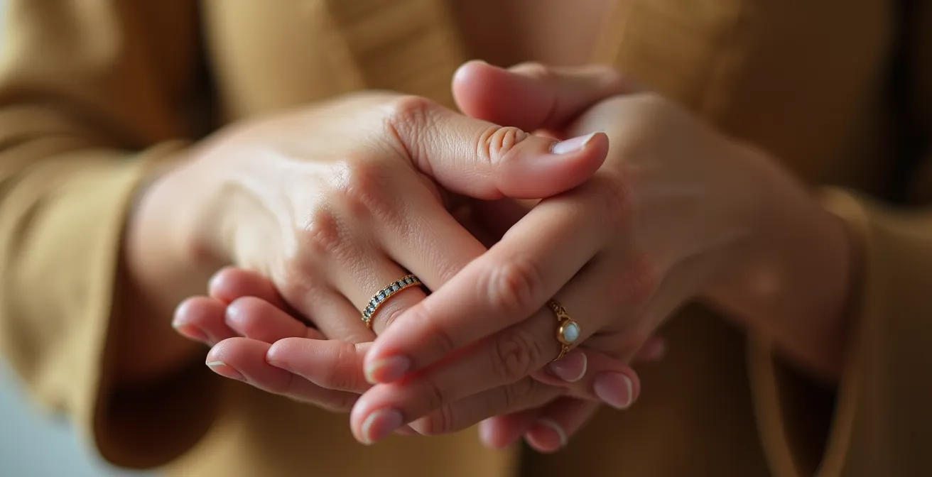 Close-up of intertwined hands showing connection during emotional regulation
