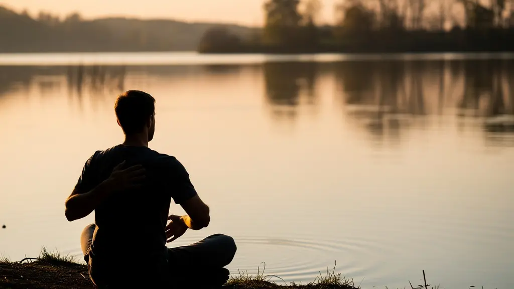 Person practicing deep breathing exercise in serene natural setting to stimulate vagus nerve