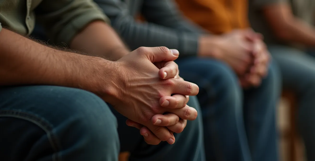 Man sharing deeply while others listen with compassion